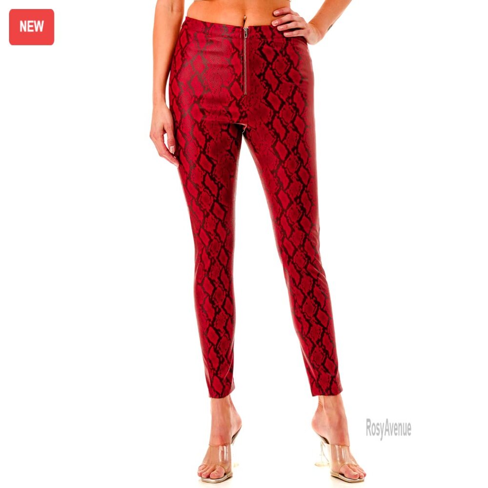 Women's Faux Leather Pants High Waist Slim Fit Zipper Front Party